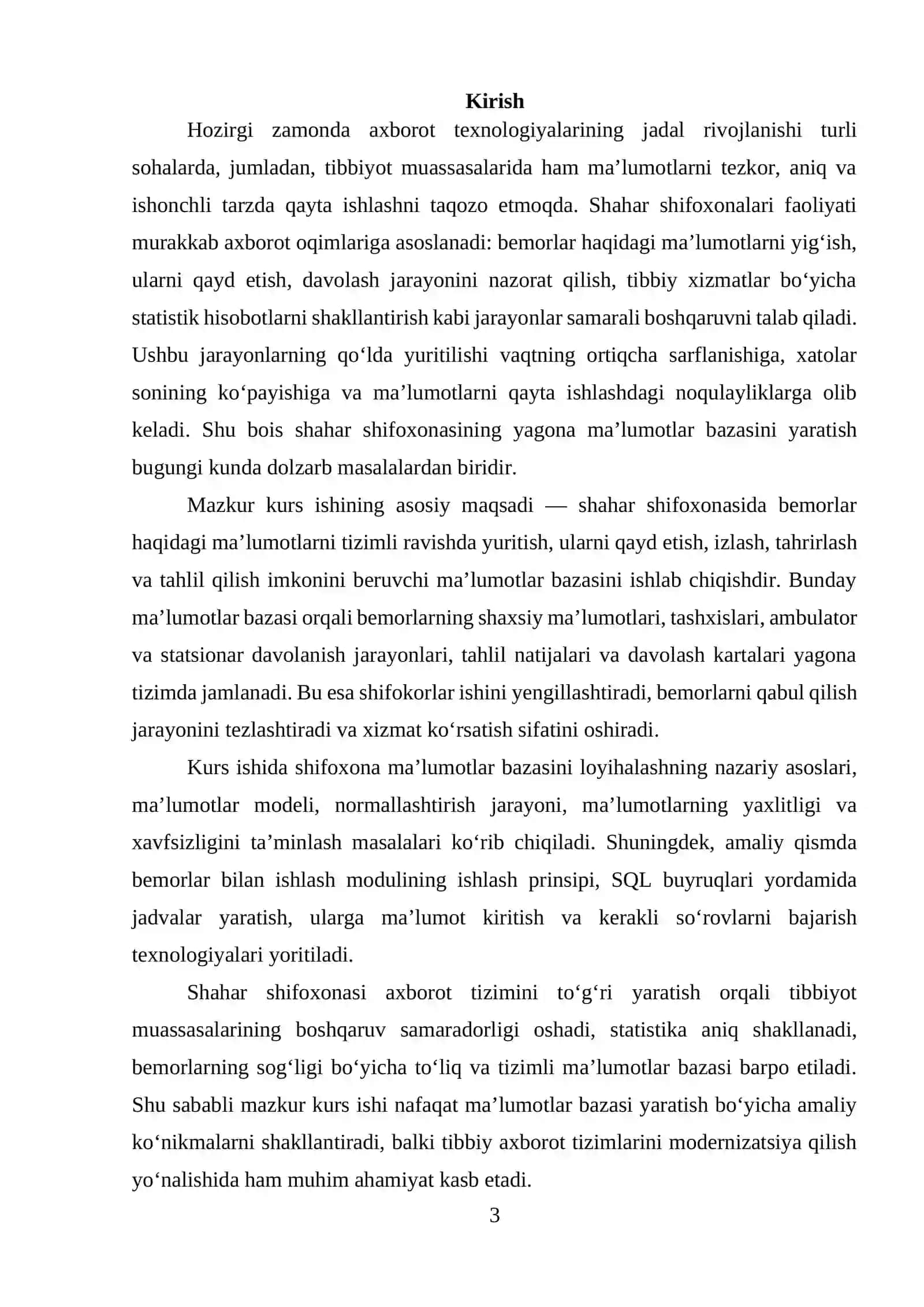 Shahar shifoxona ma’lumotlar bazasini yaratishning nazariy asoslari 3