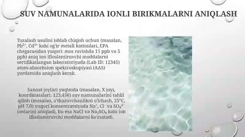 Suv namunalarida ionli birikmalarni aniqlash 3