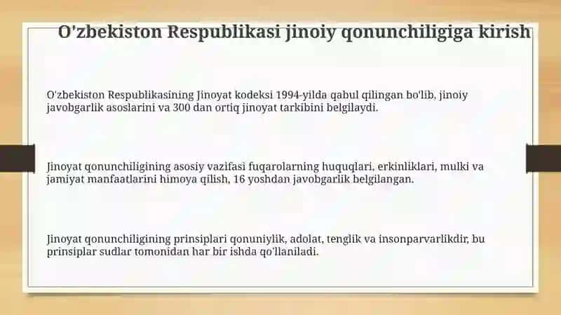 O‘zbekiston Respublikasi jinoiy qonunchiligining umumiy xususiyatlari 3