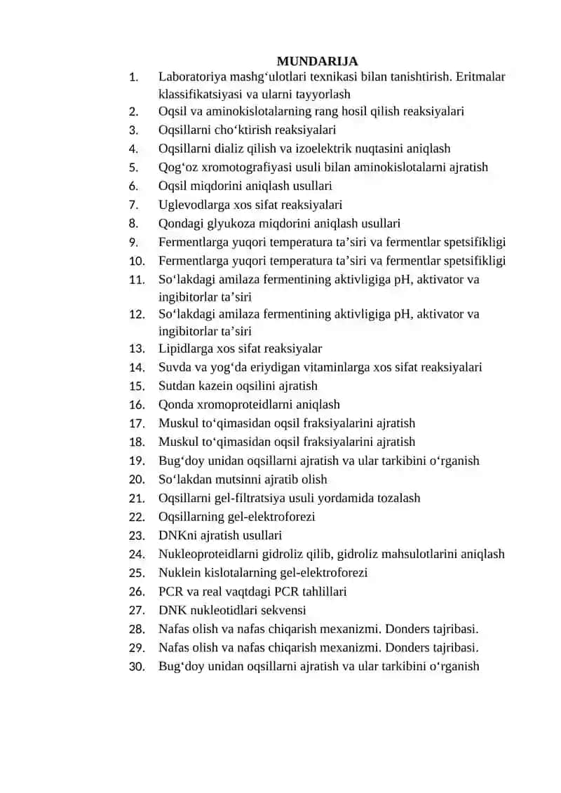 Uslubiy ko'rsatma "Biokimyo va molekulyar biologiya" fanidan tajriba ishlari 3