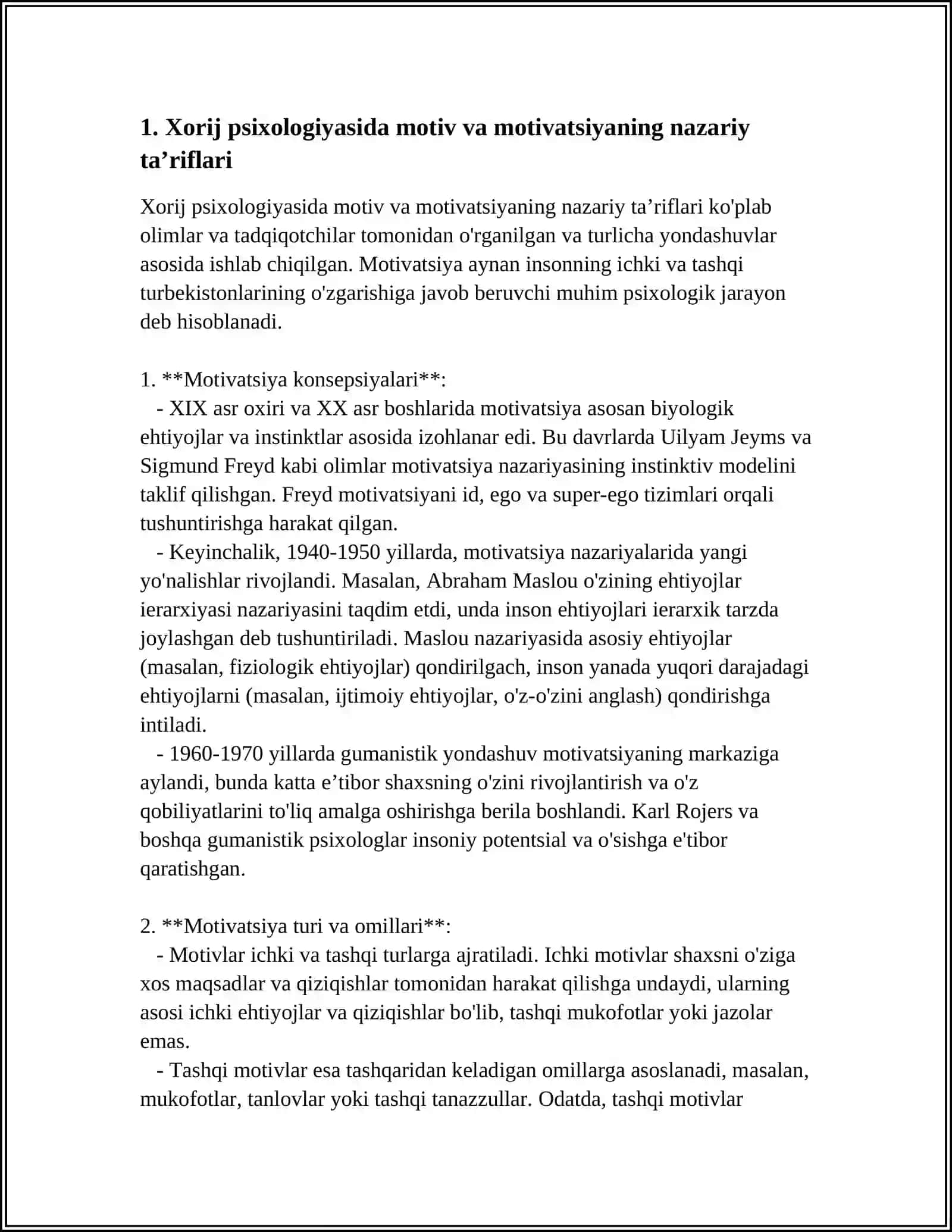 XORIJ PSIXOLOGIYASIDA MOTIV VA MOTIVATSIYA MUAMMOSI 3