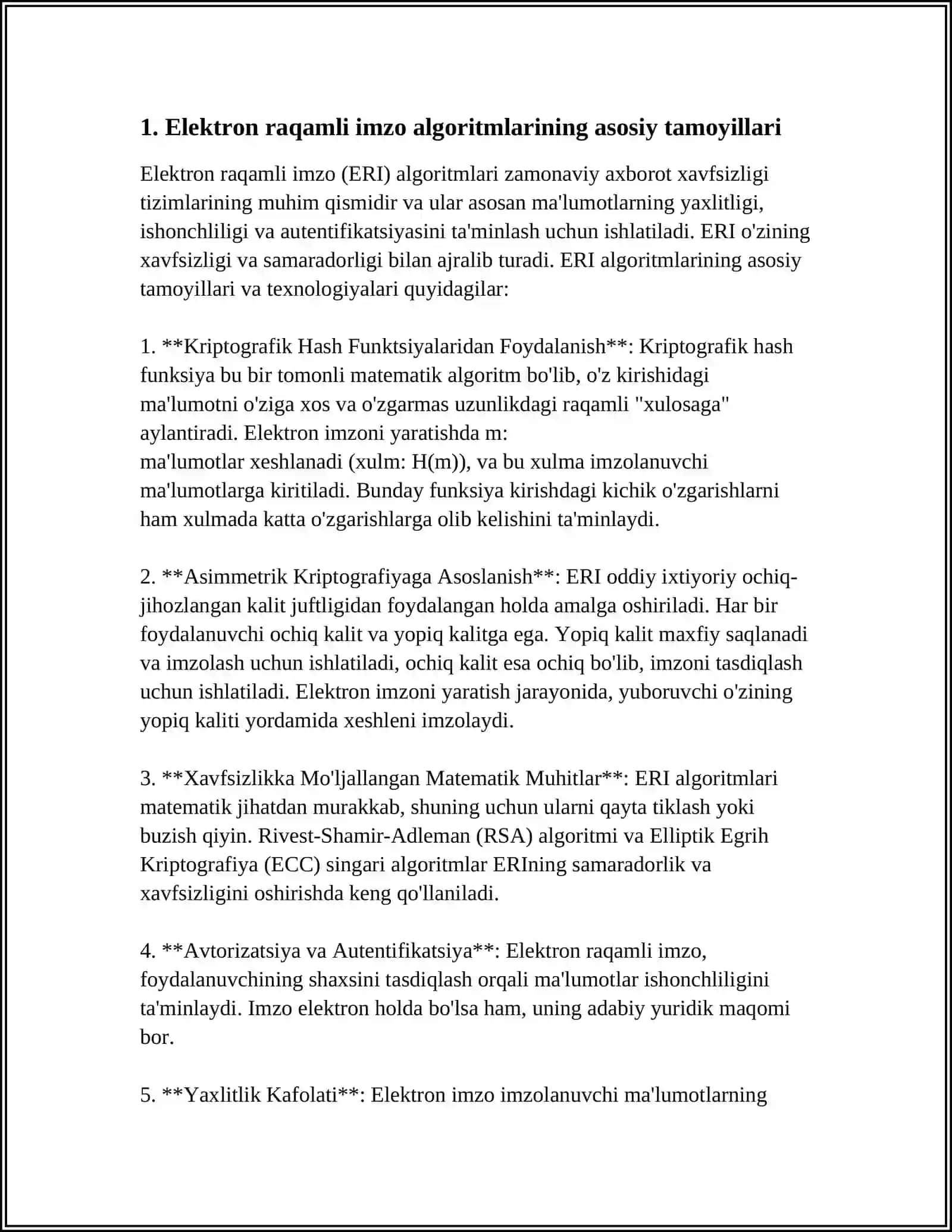XORIJIY DAVLATLARNING ELEKTRON RAQAMLI IMZO ALGARITMLARI TAHLILI 3