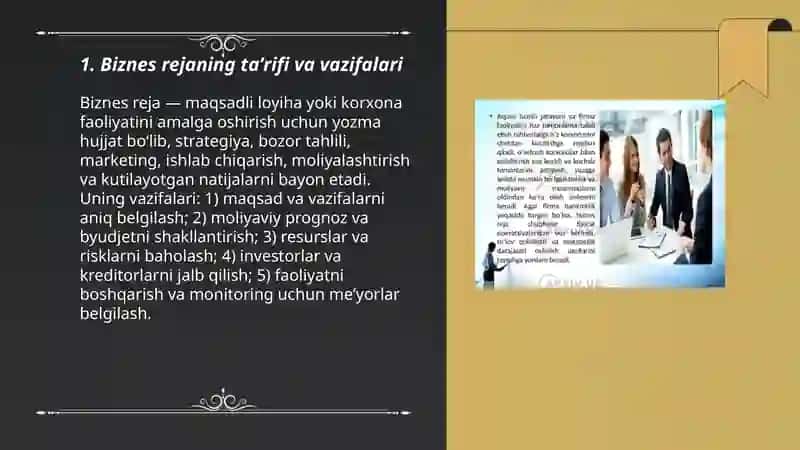 Biznes reja: tuzilishi, ahamiyati va asosiy boʻlimlari 3