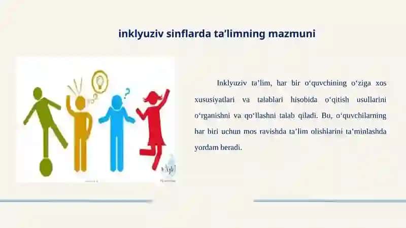 inklyuziv sinflarda ta’limning mazmuni, faoliyat olib boruvchi pedagoglar vazifalari 3