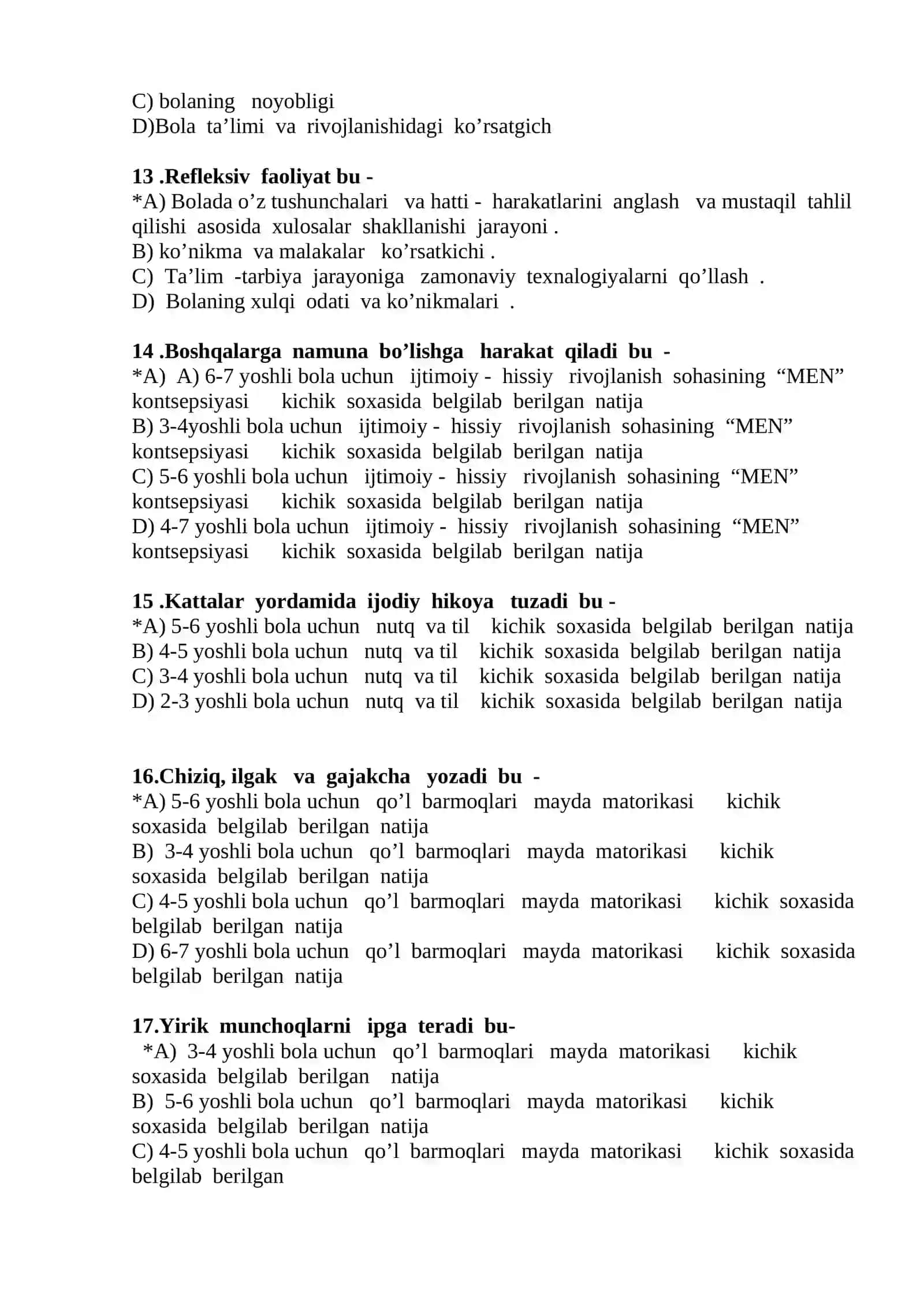Maktabgacha ta’limda zamonaviy yondoshuvlar moduli bo’yicha testlar to’plami 3