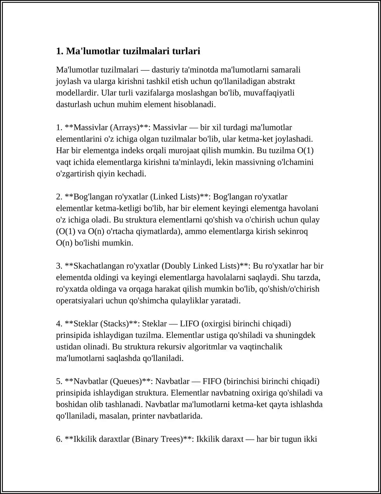 MA'LUMOTLAR TUZILMALARI VA ULARNI TEZKOR XOTIRADA IFODALASH 3
