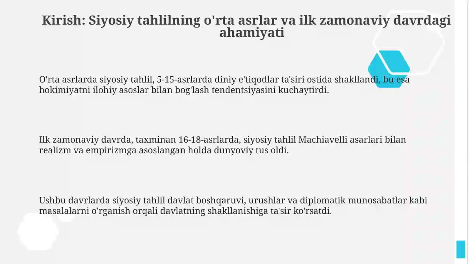 O‘rta asrlarda va yangi davrda siyosiy tahlilning ildizlari 3