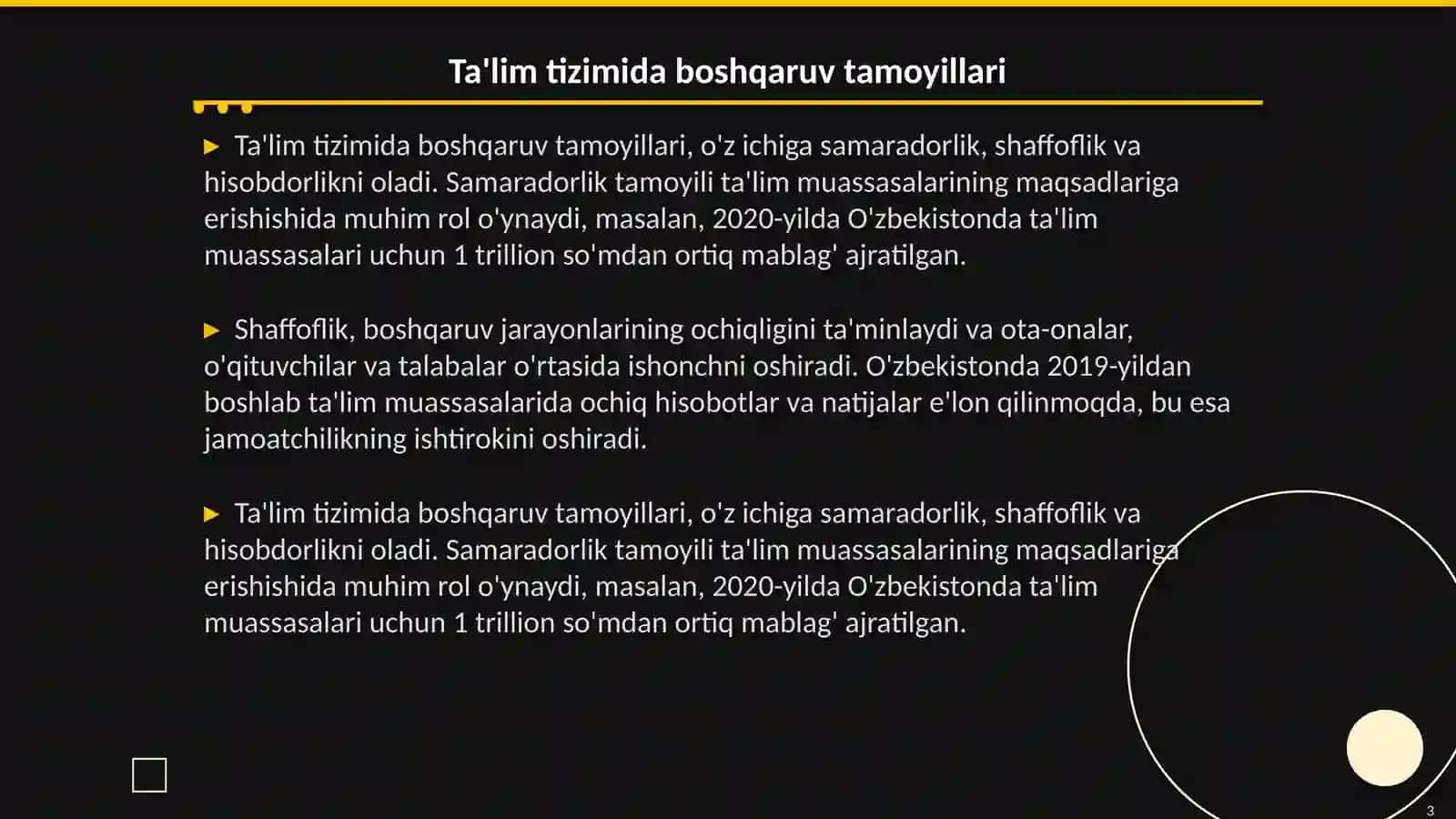 Ta'lim tizimi muassasalarini boshqarish tamoillari va uslublari 3