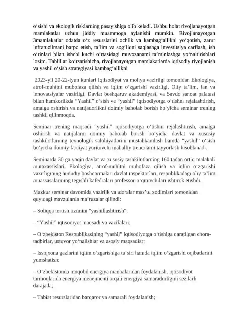 Yashil iqtisodiyot va  Yashil o’sishnni baholash  zarurati 3