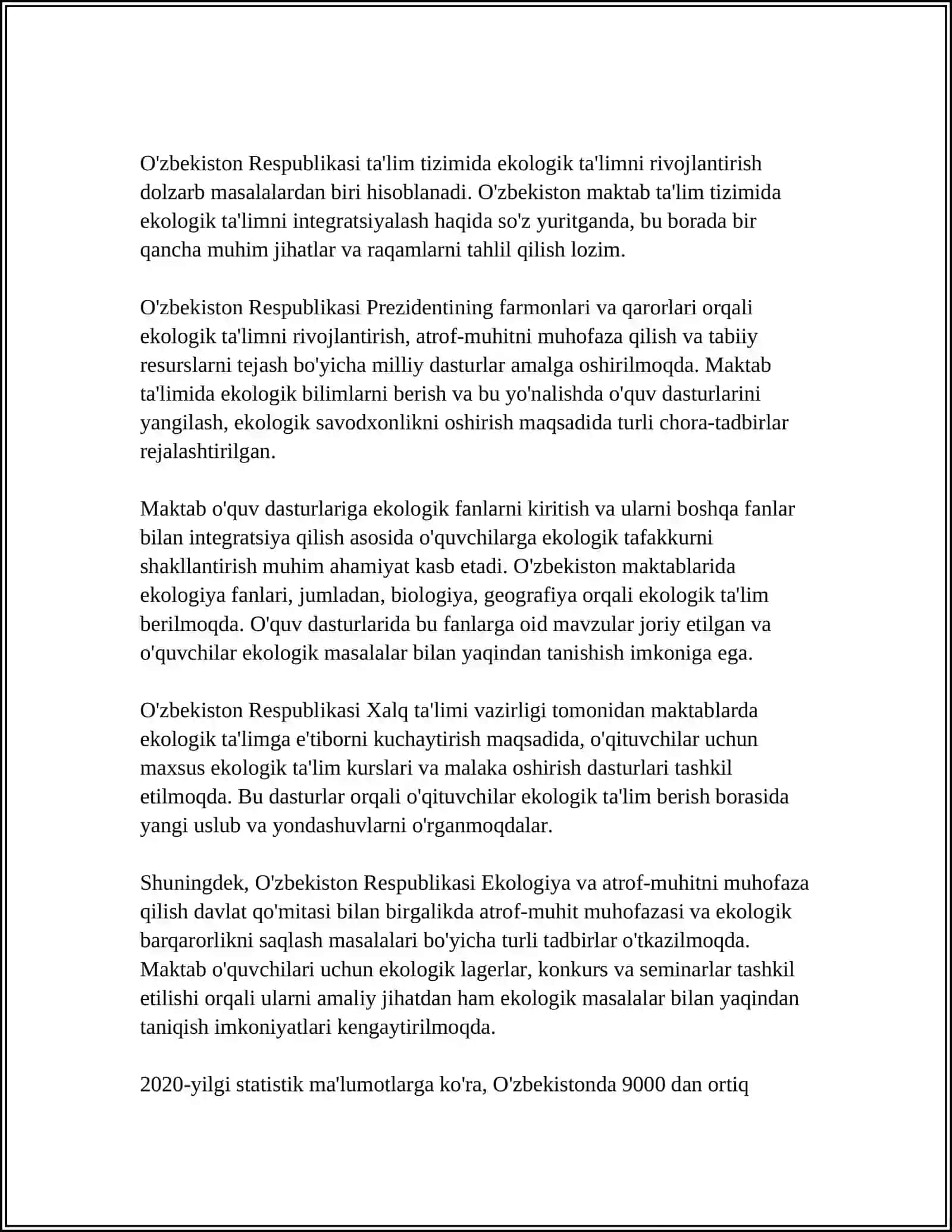 O’ZBEKISTON RESPUBLIKASIDA EKOLOGIK TA’LIMNI RIVOJLANTIRISH MASALALARI 3