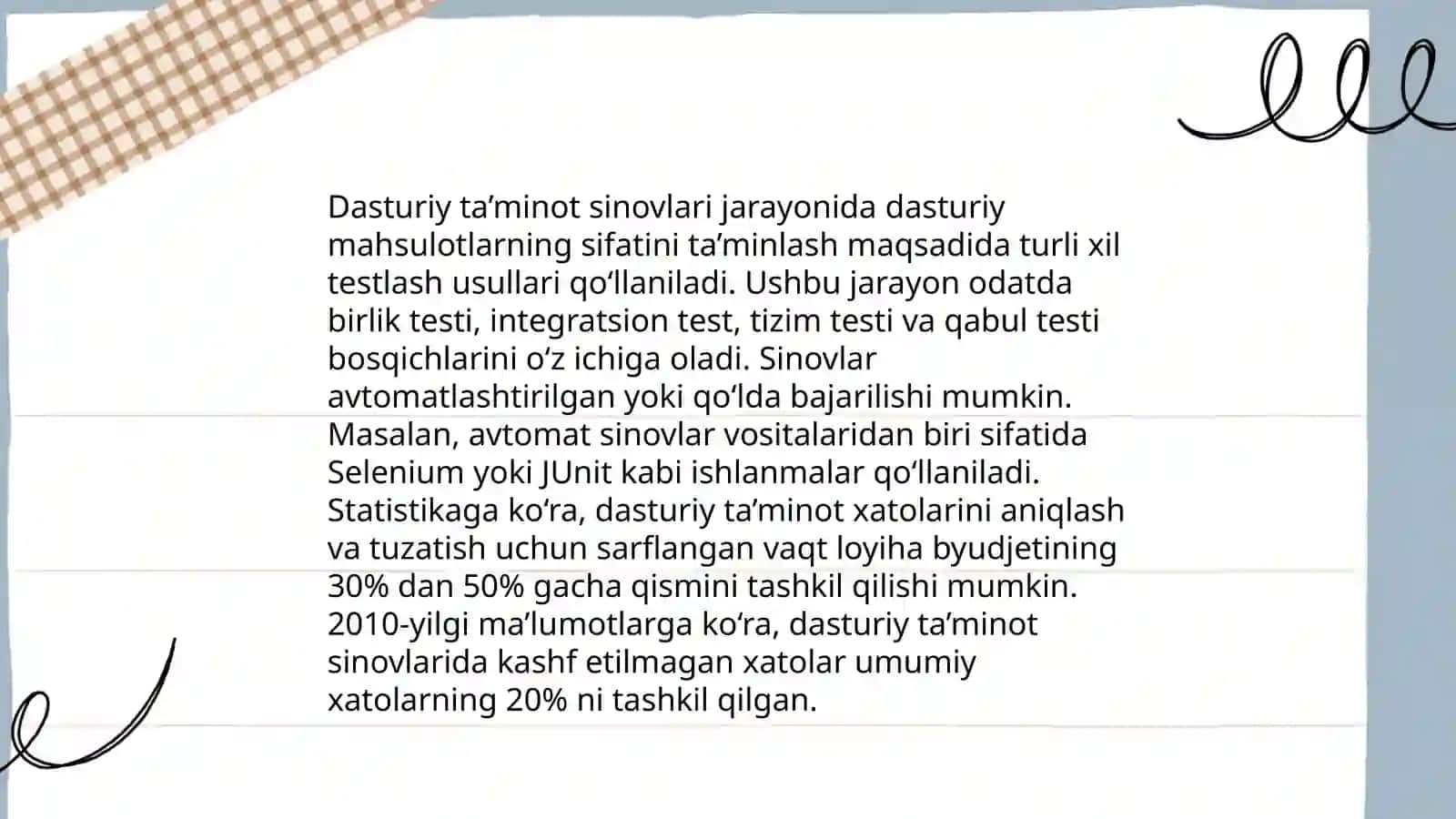 Dasturiy Ta’minotni o’lchash 3