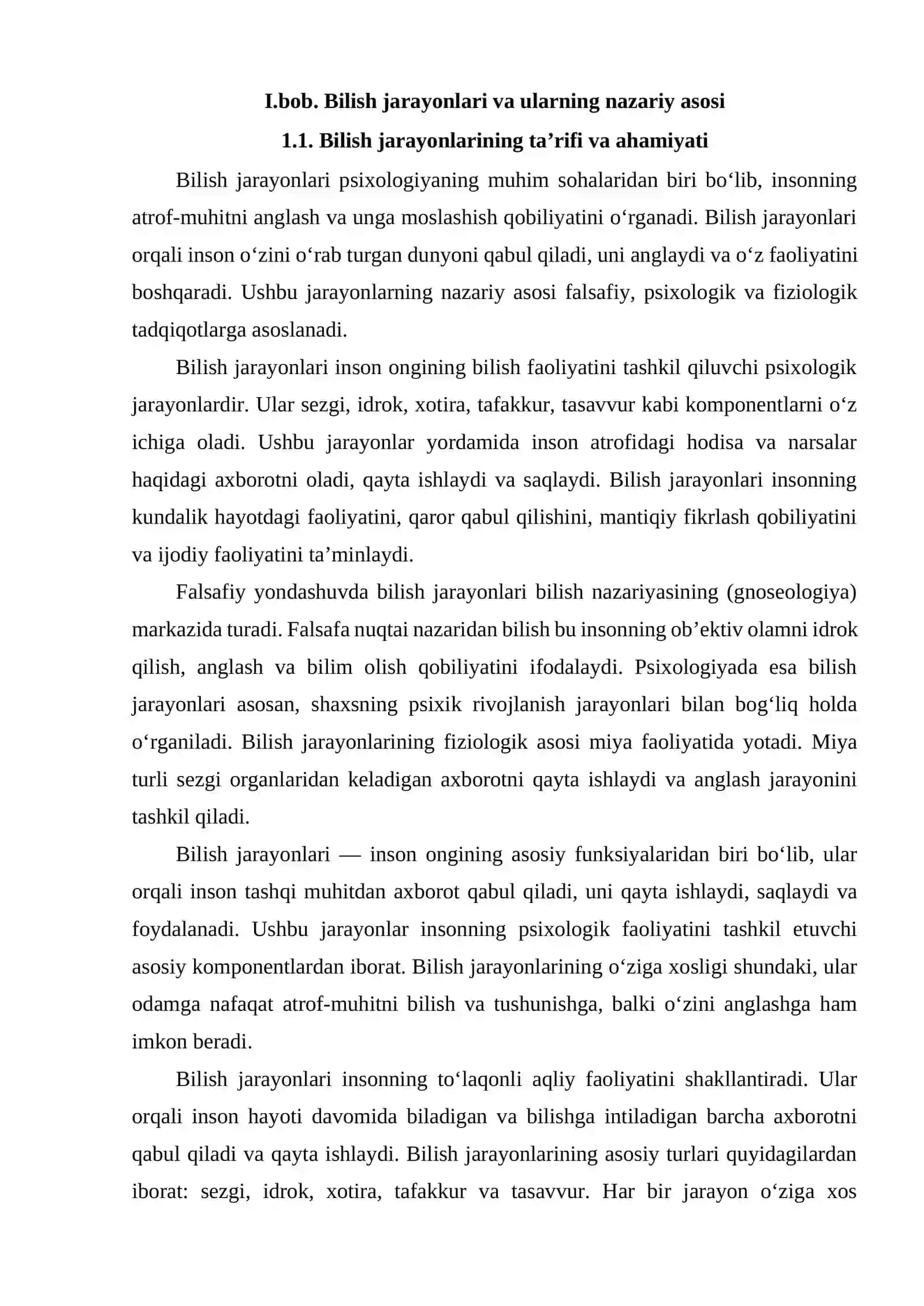 Bilish jarayonlari va ularnig qisqacha tasnifsi 3
