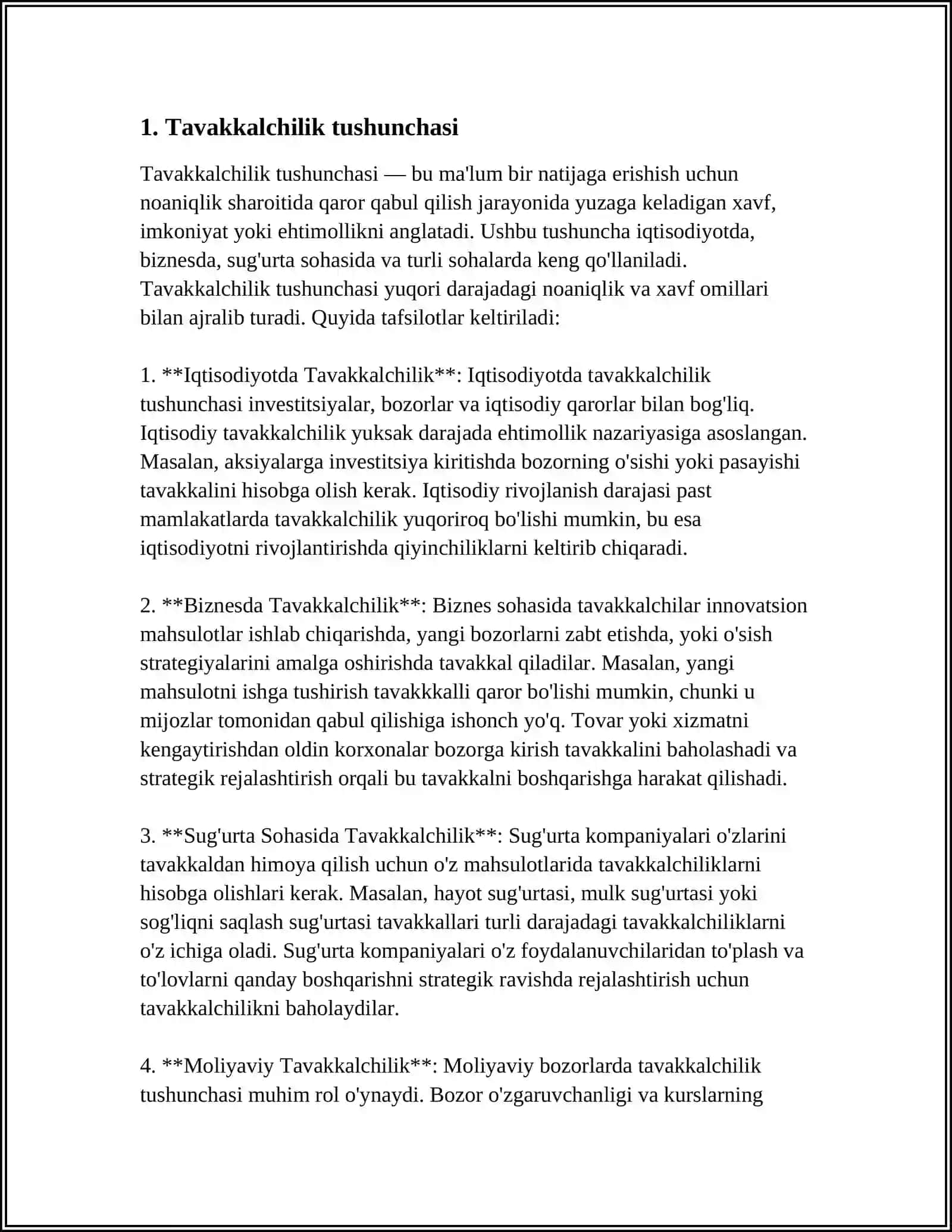 MUSTAQIL ISH Mavzu: TAVVAKALCHILIK VA UNING MOHIYATI 3