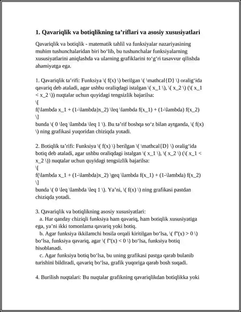 FUNKSIYALARNI QAVARIQLIGI, BOTIQLIGI VA BURULISH NUQTALARI. FUNKSIYANI ASIMPTOTALARI 3