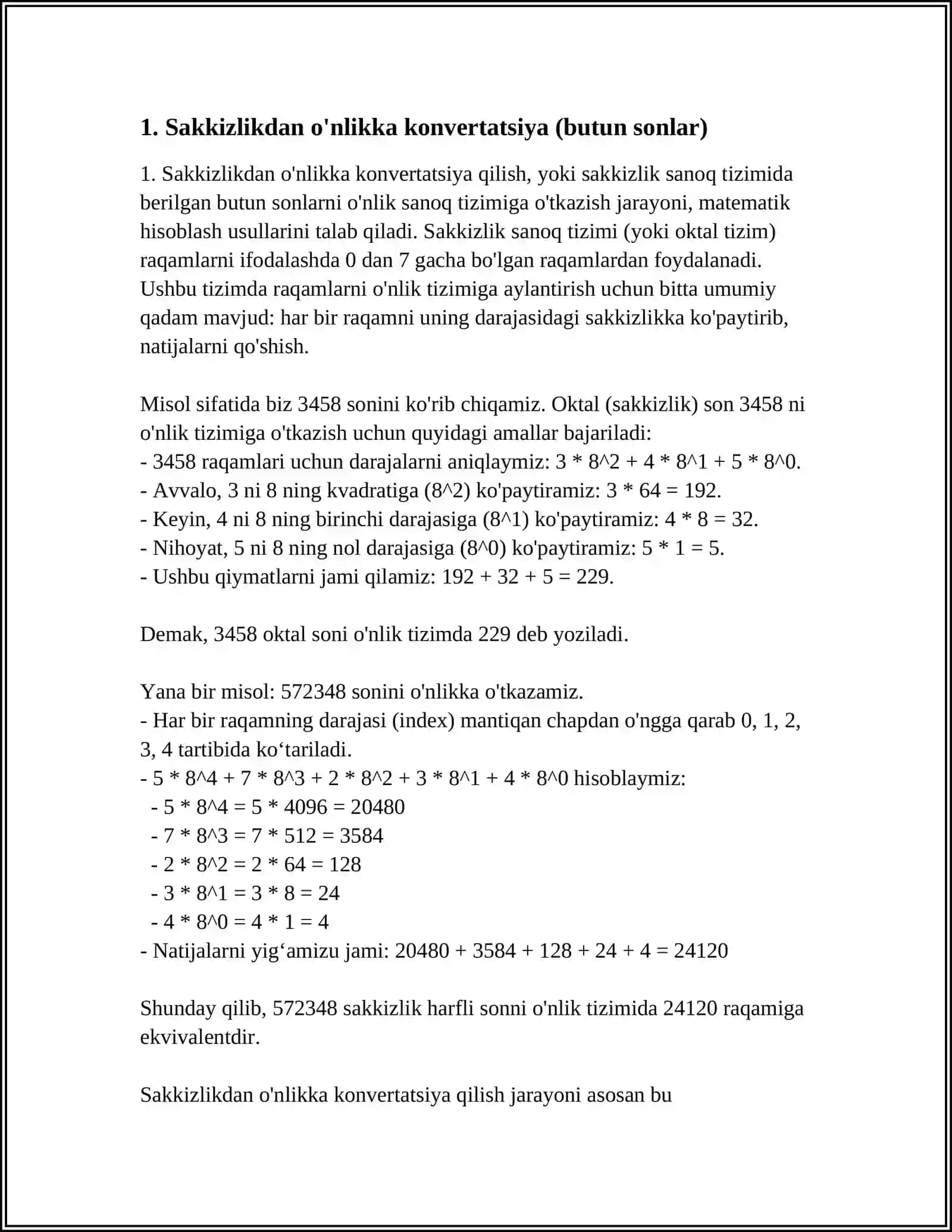 Sakkizlikdan O'nlikka Konvertatsiya 3