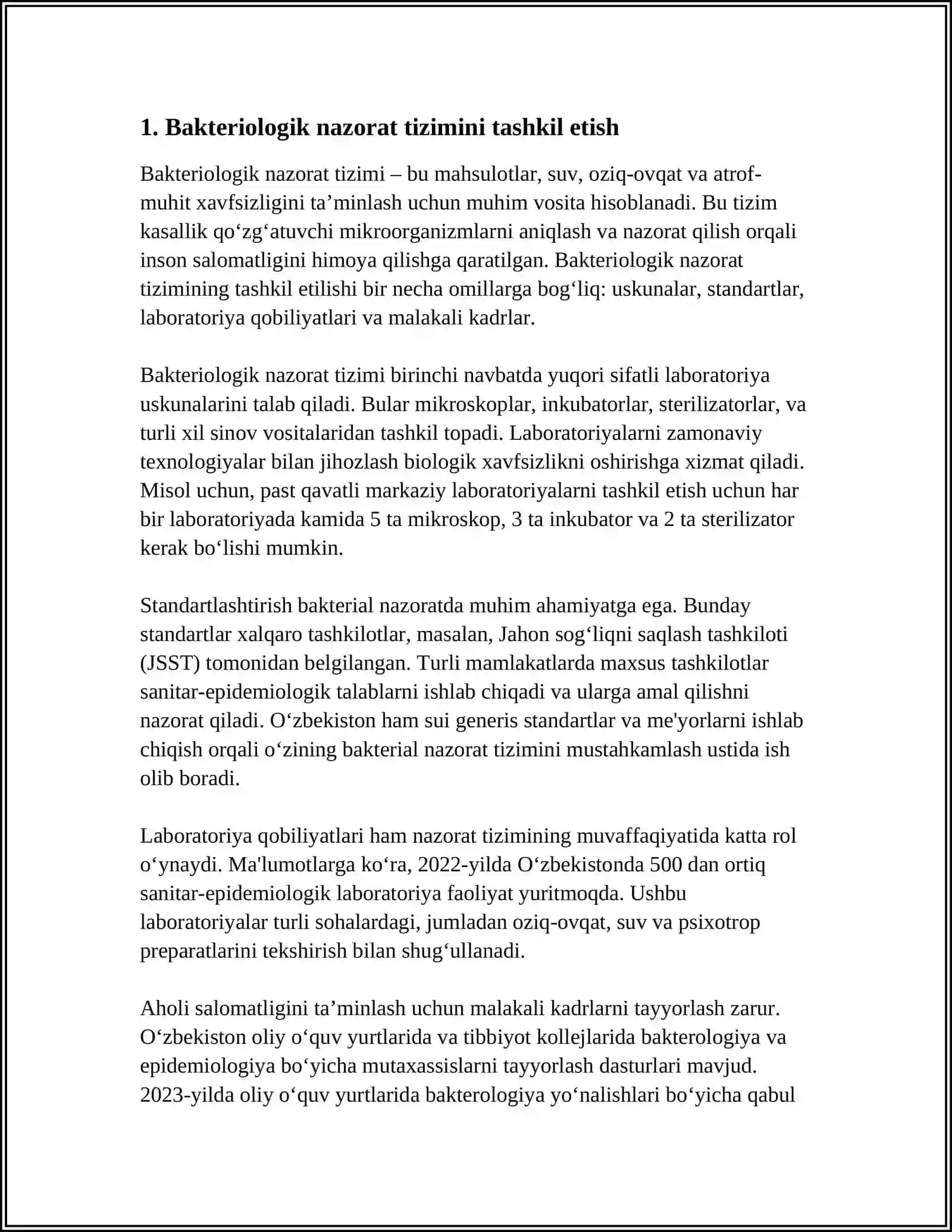 MUSTAQIL ISH Mavzu: BAKTERIOLOGIK (BIOLOGIK) O'CHOQDA EPIDEMIYAGA QARSHI CHORA-TADBIRLARNI TASHKIL ETISH 3