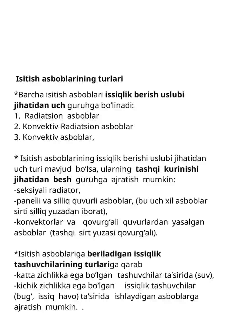 Issiqlik asboblarining turlari va ularni honada joylashtirish 3
