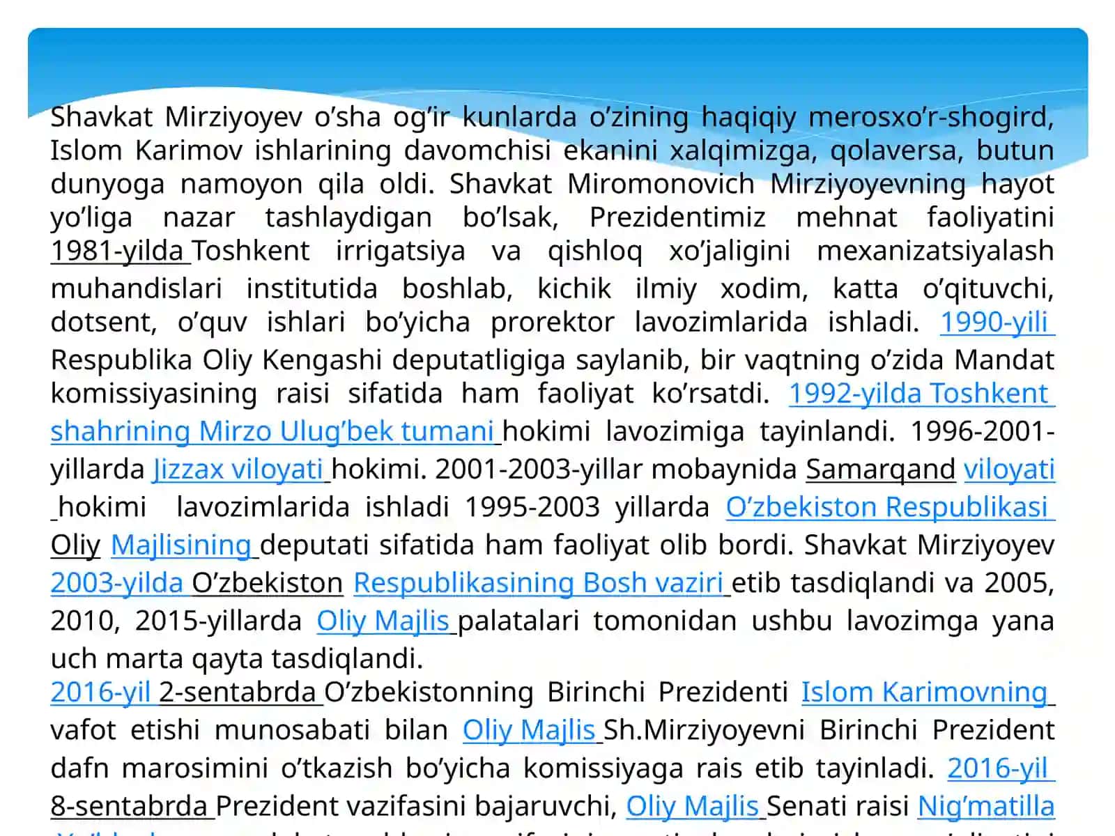 YANGI О’ZBEKISTONDA PREZIDENT SHAVKAT MIRZIYOYEV RAHBARLIGI VA TASHABBUSI OSTIDA AMALGA OSHIRILAYOTGAN ISLOHOTLAR 3