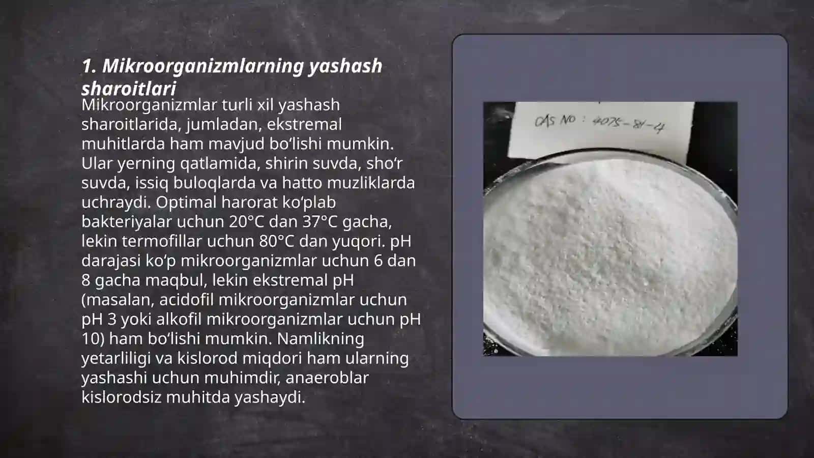Mikroorganizmlarning yashash sharoitlari va ozuqa muhiti 3