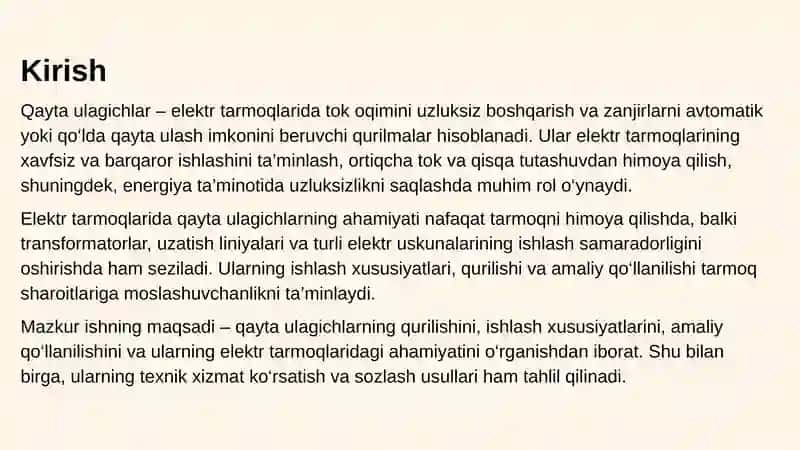 Qayta Ulagichlar: Qurilishi, Ishlash Xususiyatlari va Amaliy Qo‘llanilishi 3