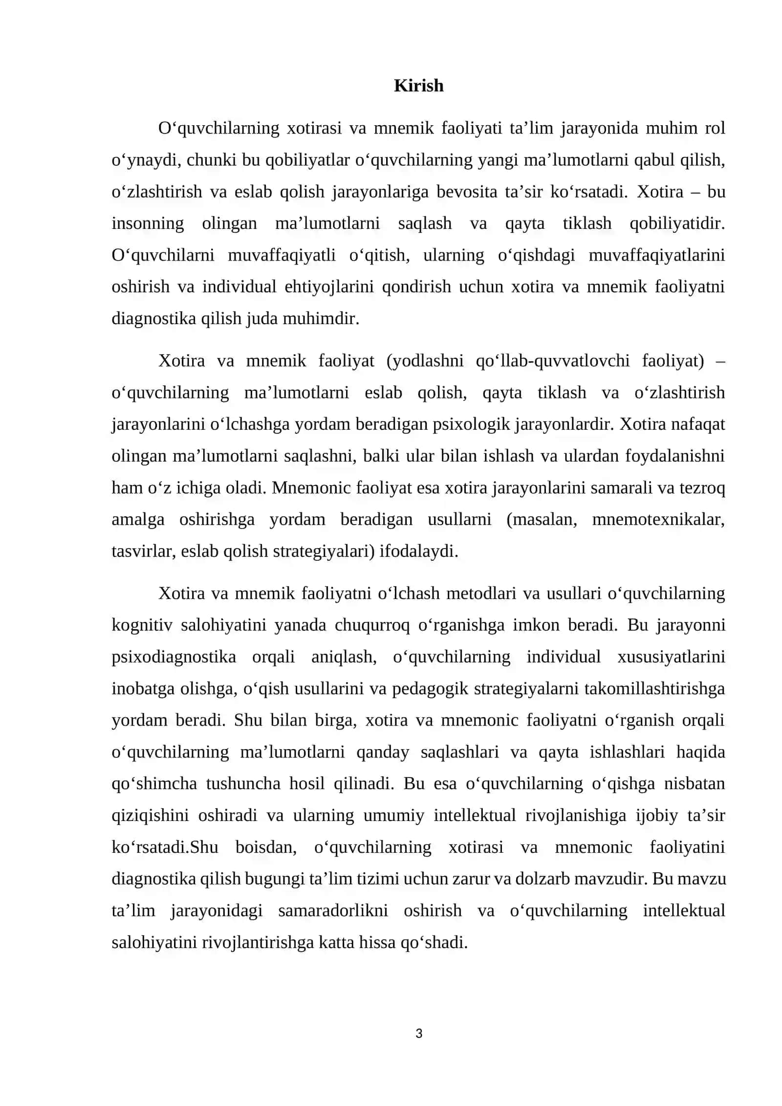 O'QUVCHILARNING XOTIRASI VA MNEMIK FAOLIYAT DIAGNOSTIKASI 3