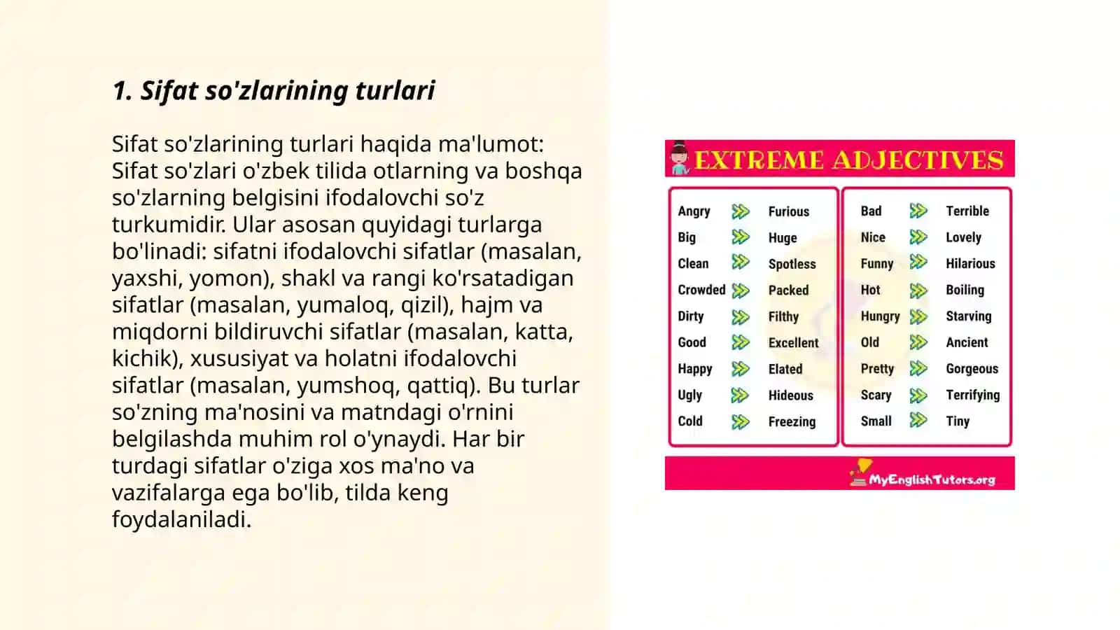 Sifat so'zlarining turlari 3