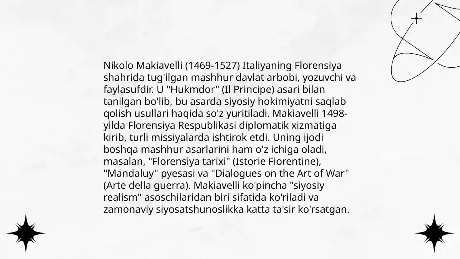 Makiavellining "xukumdor" asari boʻyicha taqdimot tayorlash 3