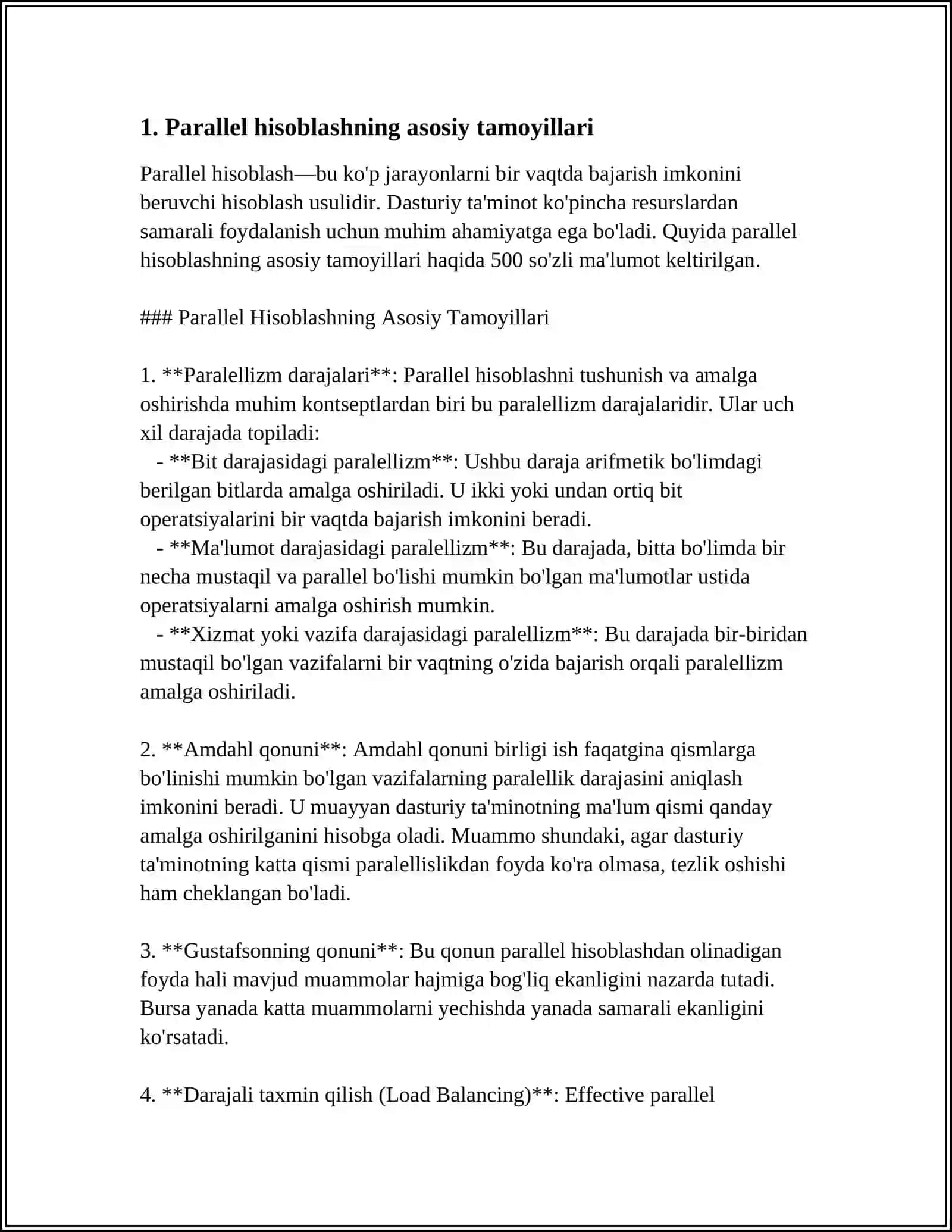MUSTAQIL ISH Mavzu: PARALLEL VA DISTRIBYUTER HISOBLASH: PARALLEL VA DISTRIBYUTIV HISOBLASH ORTASIDAGI FARQLAR VA ULARNING QOLLANILISHI 3