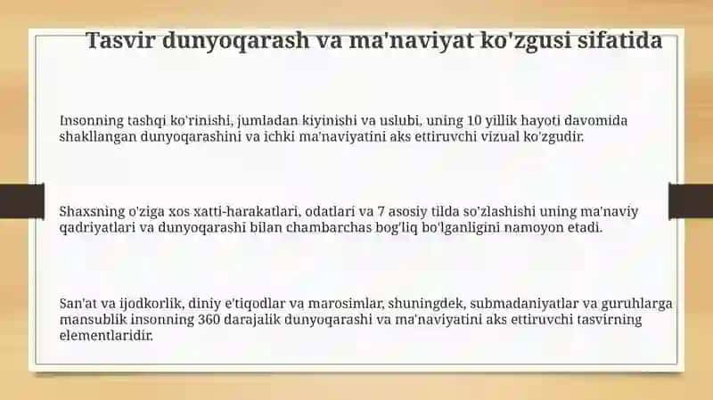 Tasvir dunyoqarash va ma'naviyat ko'zgusi sifatida 3