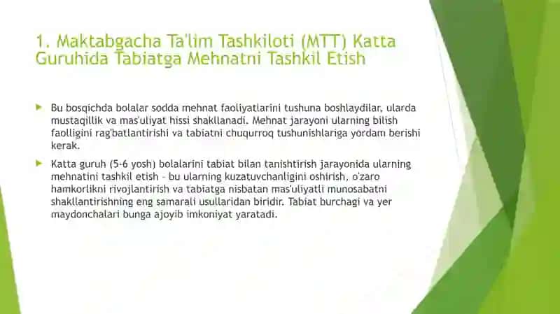 Katta guruh bolalarni tabiatda mehnatlari tashkil etish tabiat burchagi yer maydonchalari. 3