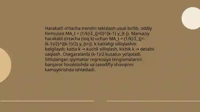Trend (vaqt) bo’yicha regressiya davrida tenglama qiymatlarini tekislash 3