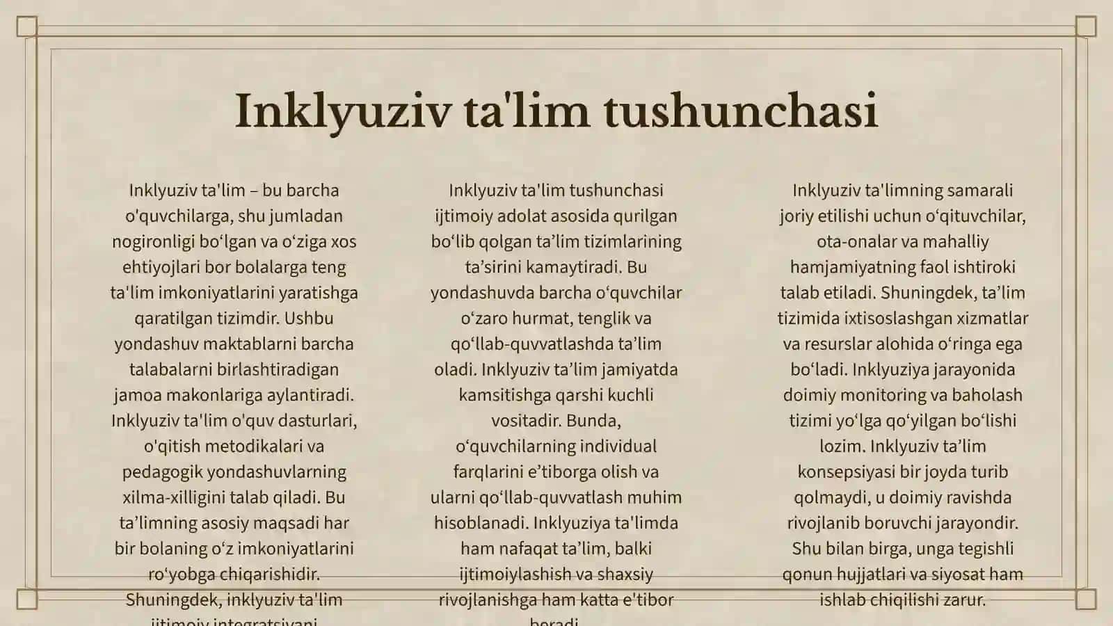 TURLI YÕNALISHDAGI ILMIY TADQIQOTLARDA INKLYUZIV TALIM MUAMMOLARINI ÔRGANISH 3