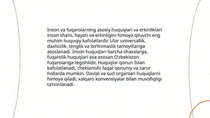 INSON VA FUQAROLARNING ASOSIY HUQUQLARI VA ERKINLIKLARI 3