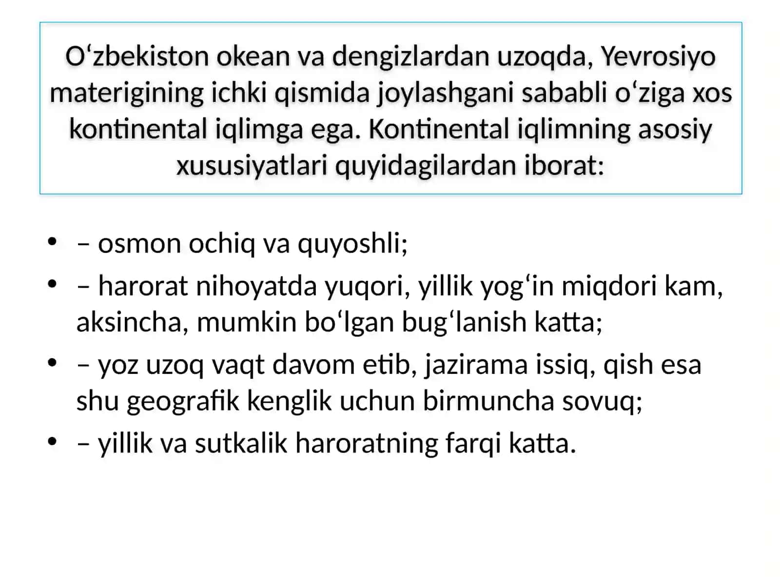 O‘ZBEKISTON IQLIMINING O‘ZIGA XOS JIHATLARI 3