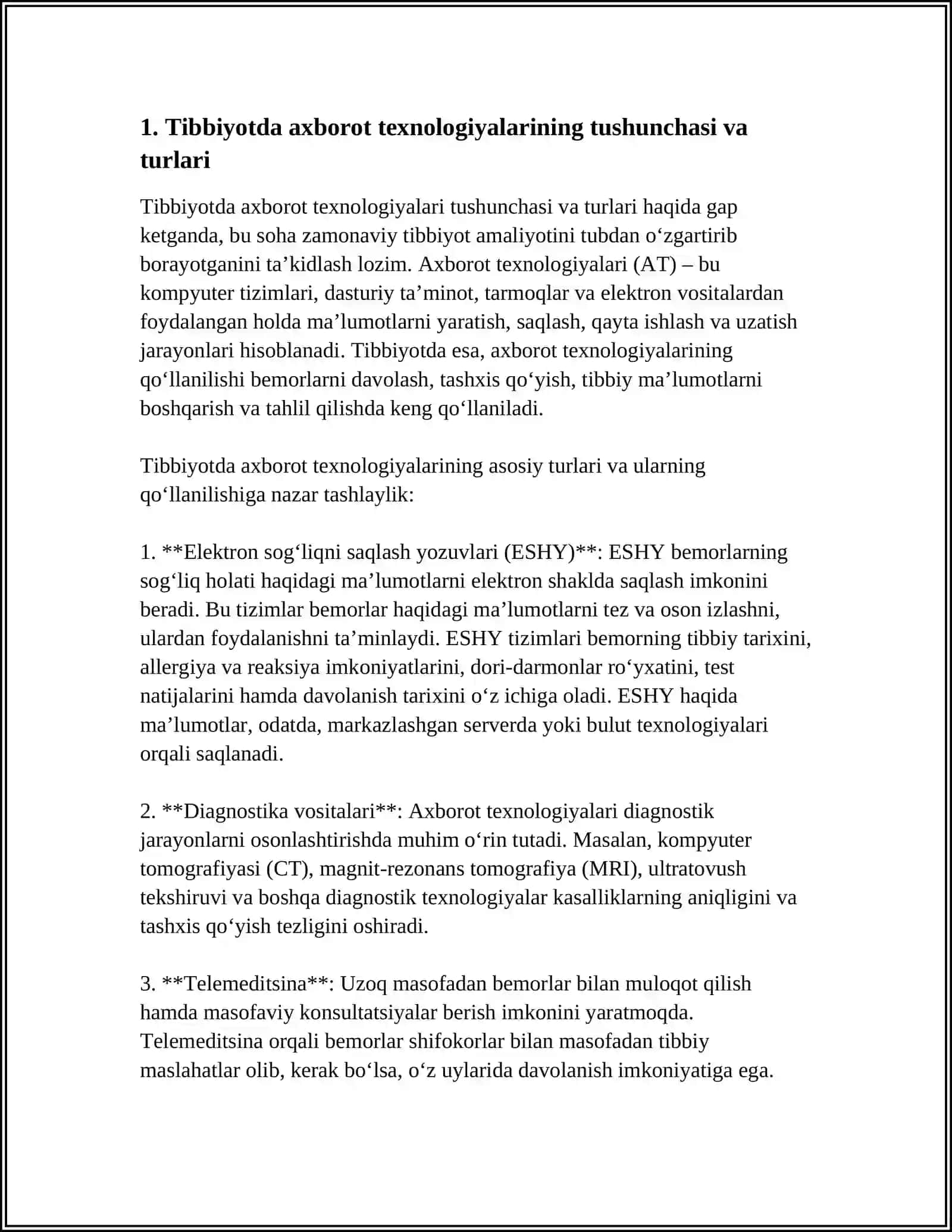 TIBBIYOTDA AXBOROT TEXNOLOGIYALARI HAQIDA TUSHUNCHA. TEXNIKA XAVFSIZLIGI 3