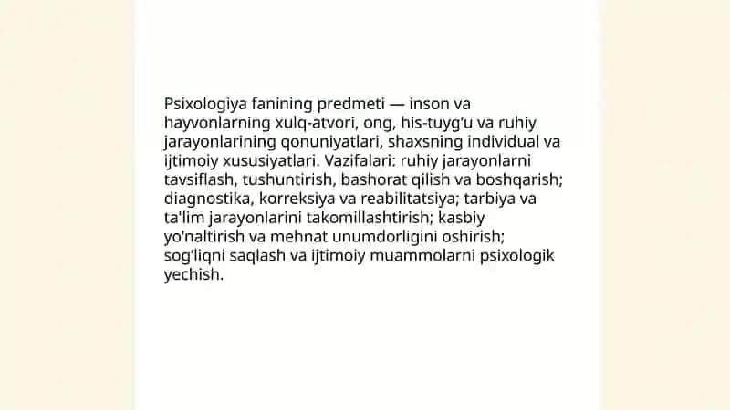 Psixologiya fanining predmeti va rivojlanish tarixi, sohalari va tadqiqot metodlari 3