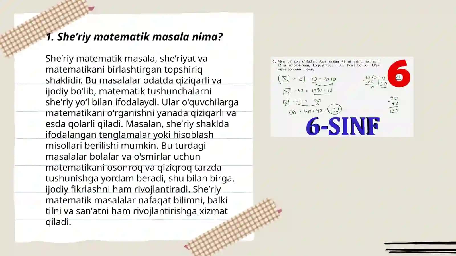 Sheʼriy matematik masalalar va matematik boshqotirmalar tuzish 1-sinf misolida 3
