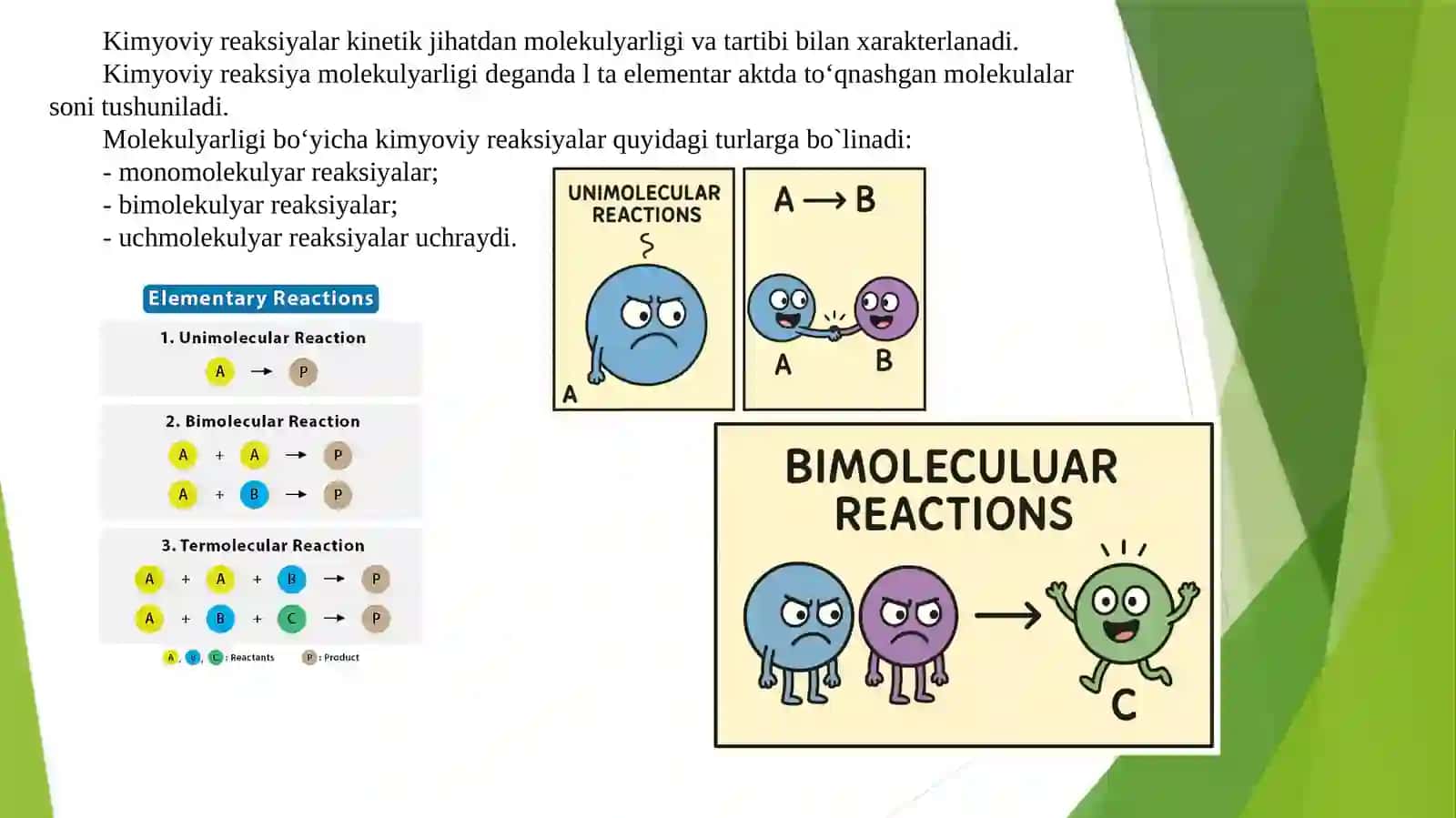 Reaksiyalarning tartibi va molekulyarligi boʻyicha tabaqalanishi 3