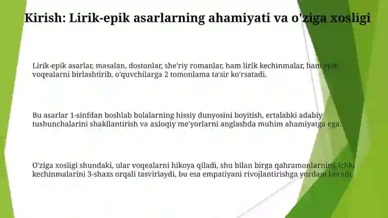 Boshlangʼich sinfda liroepik asarlar ustida ishlash uchun metodik tavsiyalar ishlab chiqish 3