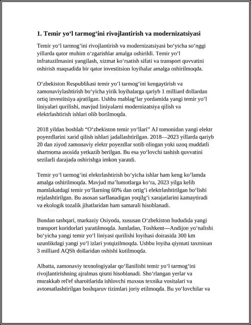 TEMIR YO’L TRANSPORTI INFRATUZILMASI 3