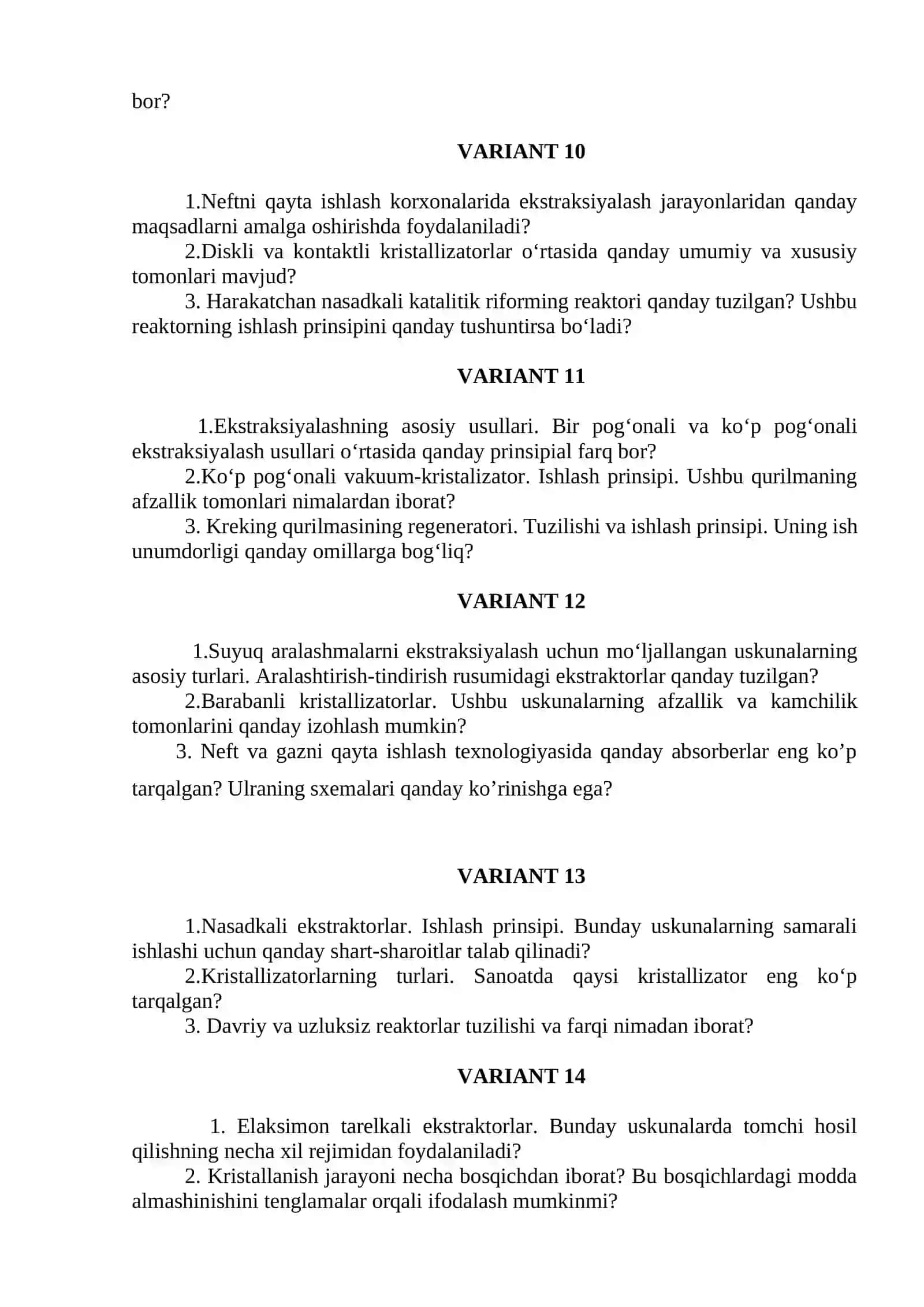 “Neft va gazni kayta ishlash zavodlari jixoz va uskunalari” fanidan 2-oraliq nazorat variantlari 3