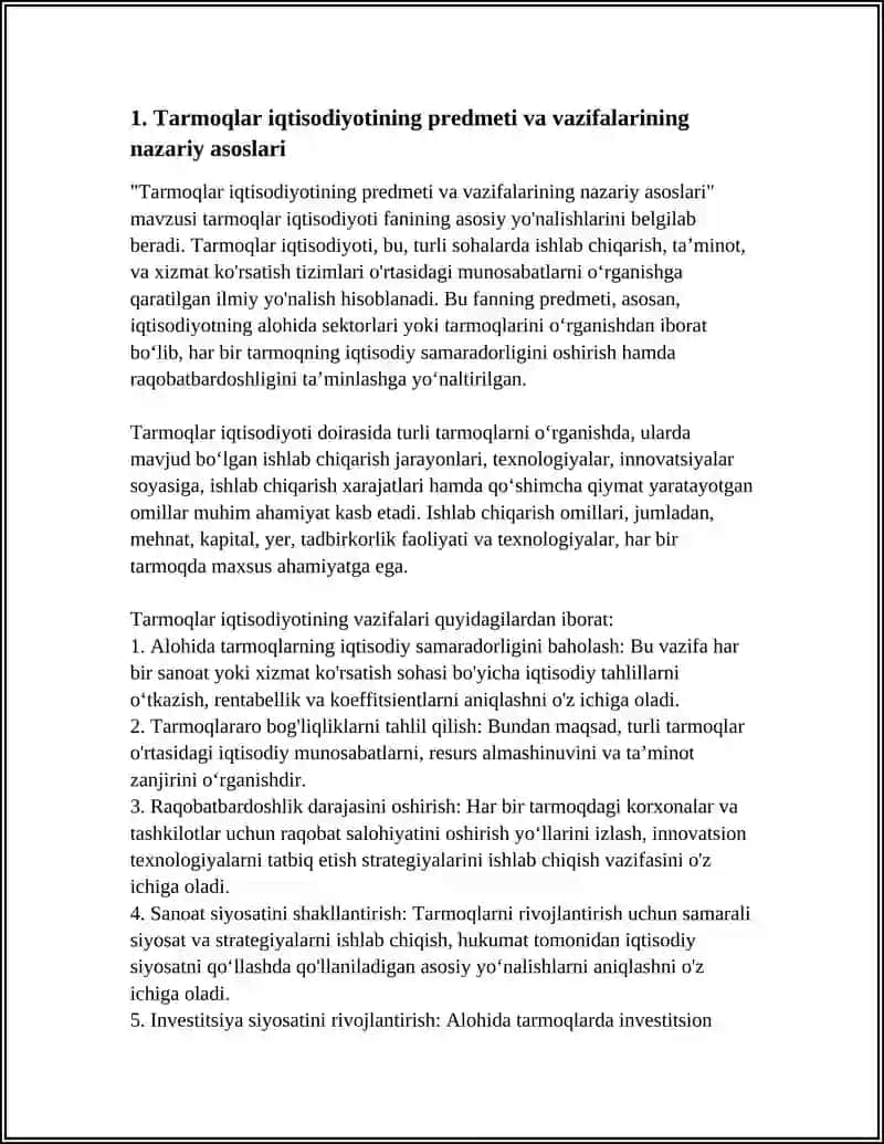 Tarmoqlar iqtisodiyoti fanining predmeti va vazifalari 3