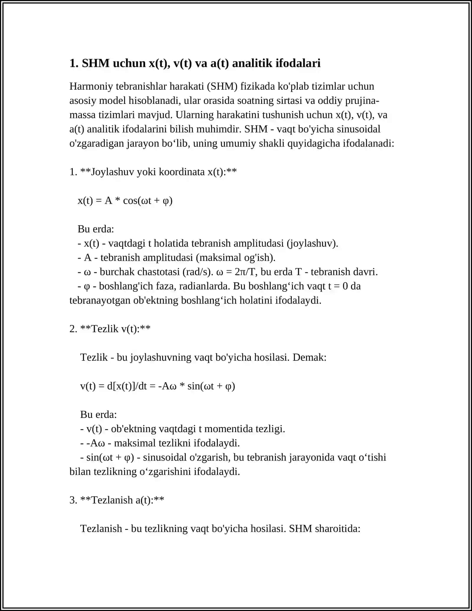 TEBRANMA HARAKAT.TEBRANUVCHI SISTEMANING TEZLIGI VA TEZLANISHI 3