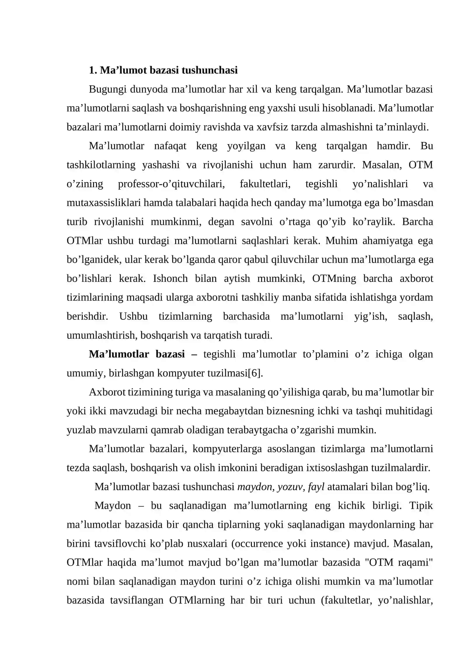 MA’LUMOTLAR BAZASI TEXNOLOGOYALARI FANIDAN 3