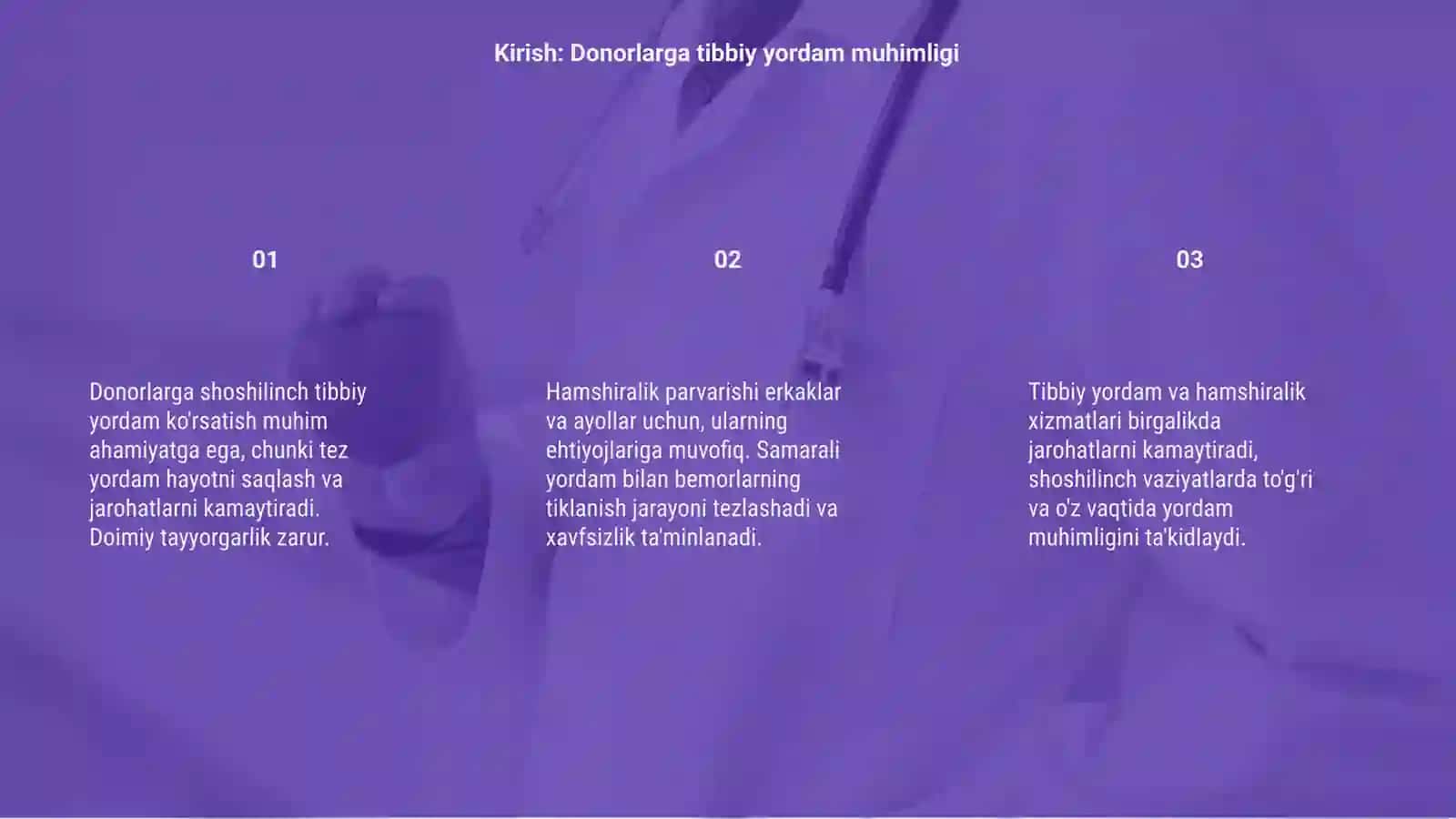 Donorlarga shoshilinch tibbiy yordam koʻrsatish va hamshiralik parvarishi 3