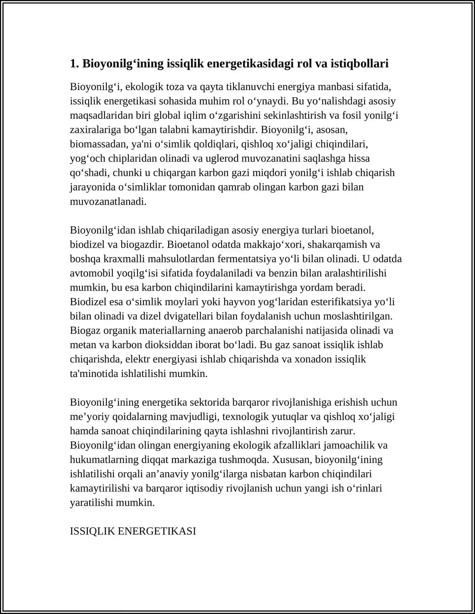 Bioyonilg‘ining issiqlik energetikasidagi rol va istiqbollari 3