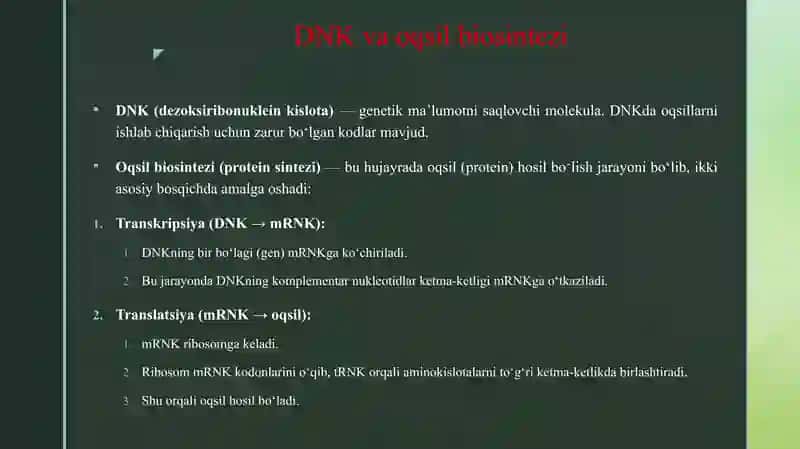 DNK OQSIL BIOSINTEZI BROLI OZGARUVCHANGLIK VA UNI SHAKLLARI.ISRIY VA IRSIY BO'LMAGAN O’ZGARUVCHANGLIK 3
