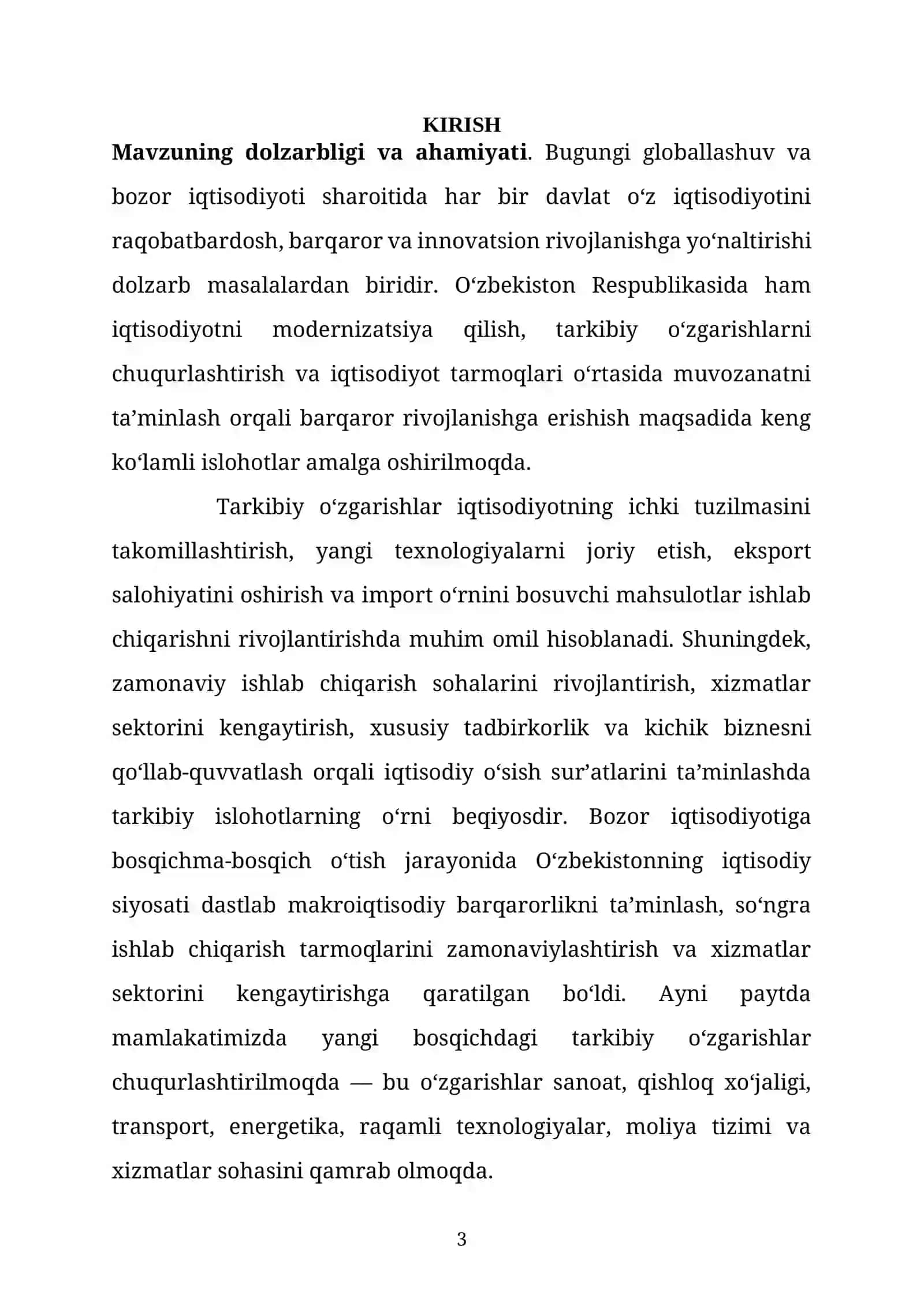 O’zbekiston iqisodiyotida tarkibiy o’zgarishlarni amalga oshirishning ustuvor yo’nalishlari 3
