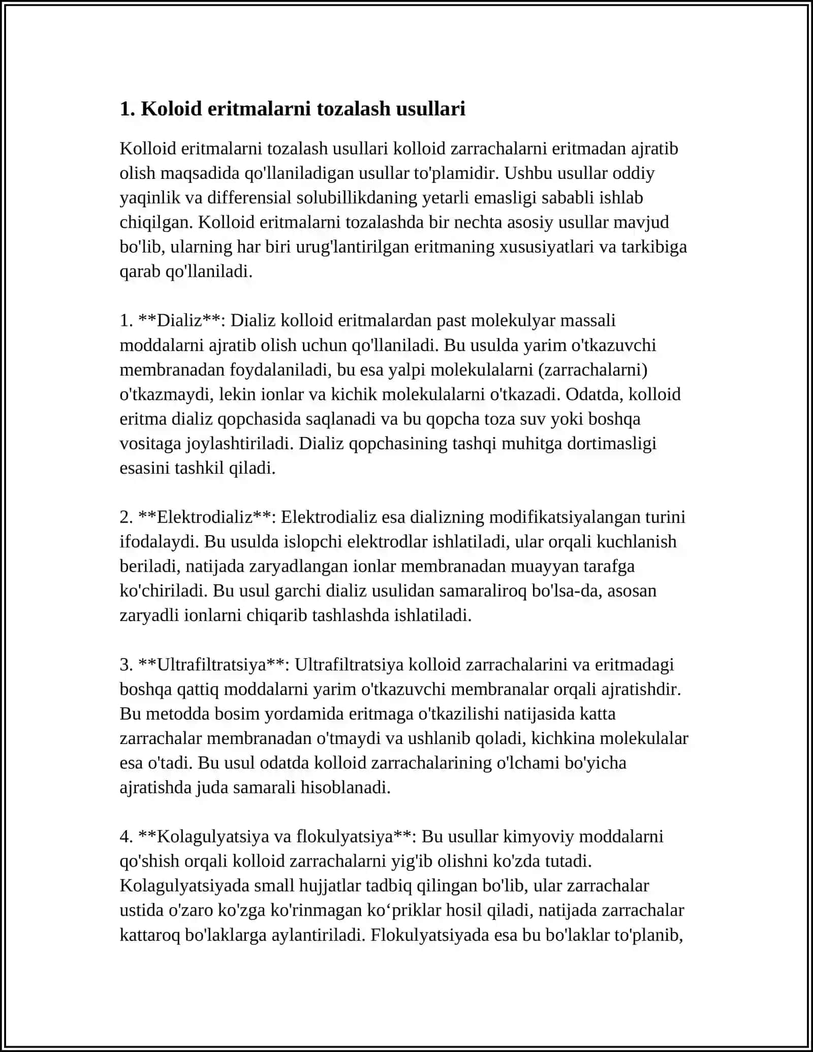 Kolloid eritmalarni dIALIZ USULI BILAN TOZALASH.GEMODIALIZNI OTKAZISHDA KIMYONING AHAMIYATI 3