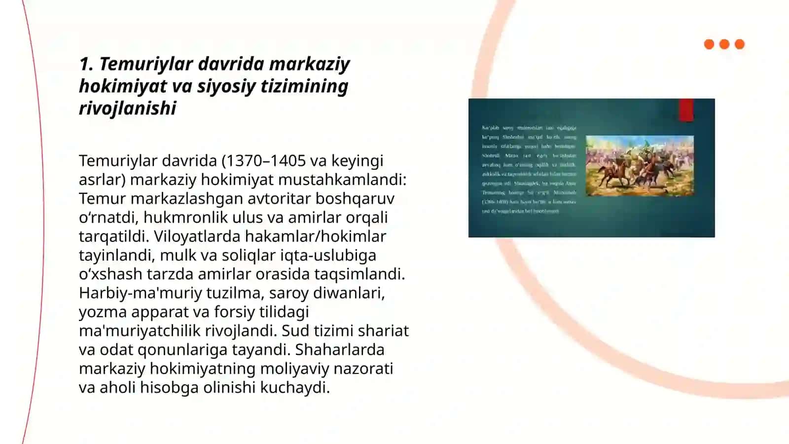 Rivojlangan o'rta asrlar davlatlari taraqqiyoti va tanazuli sabablari temuriylar va xorazmshoxlar 3